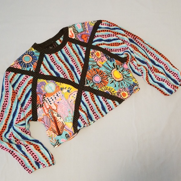 Diane Freis Vintage 80's Georgette Crop Blouse - Picture 3 of 7